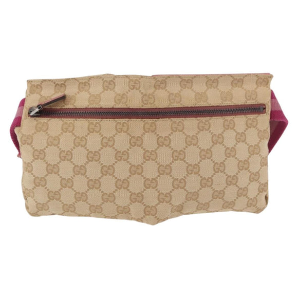GUCCI GG Canvas Sherry Line Waist bag Beige Silver pink 28566 Auth 175298