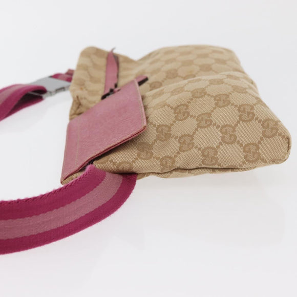 GUCCI GG Canvas Sherry Line Waist bag Beige Silver pink 28566 Auth 175298