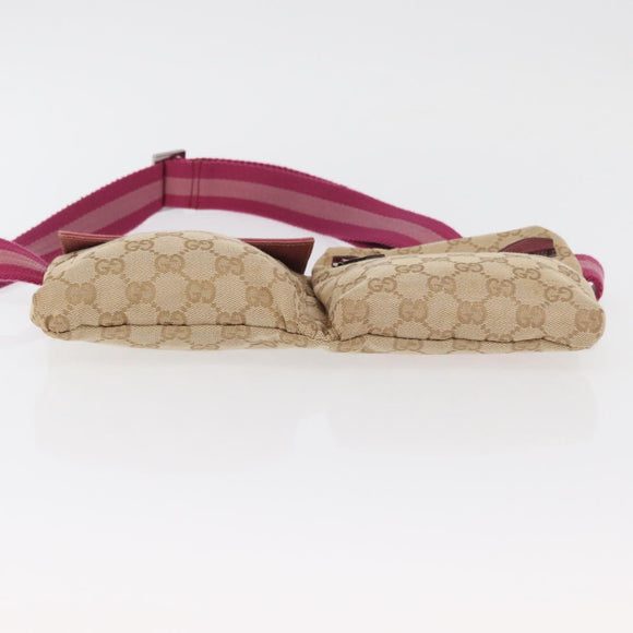 GUCCI GG Canvas Sherry Line Waist bag Beige Silver pink 28566 Auth 175298