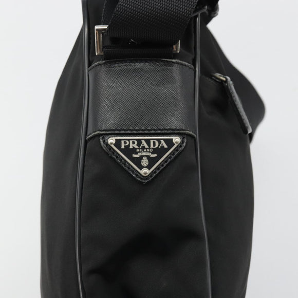 PRADA Shoulder Bag Nylon Black Silver Auth 175300