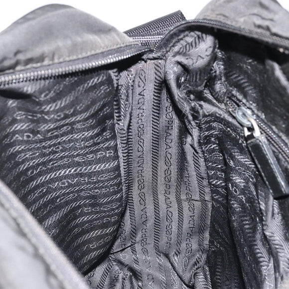 PRADA Shoulder Bag Nylon Black Silver Auth 175300