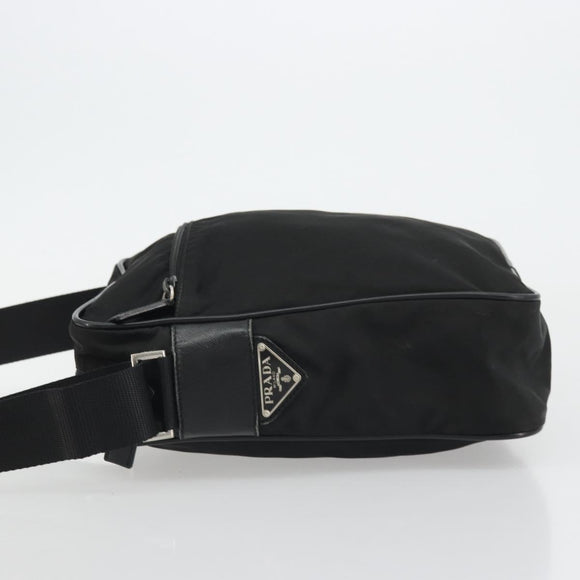 PRADA Shoulder Bag Nylon Black Silver Auth 175300
