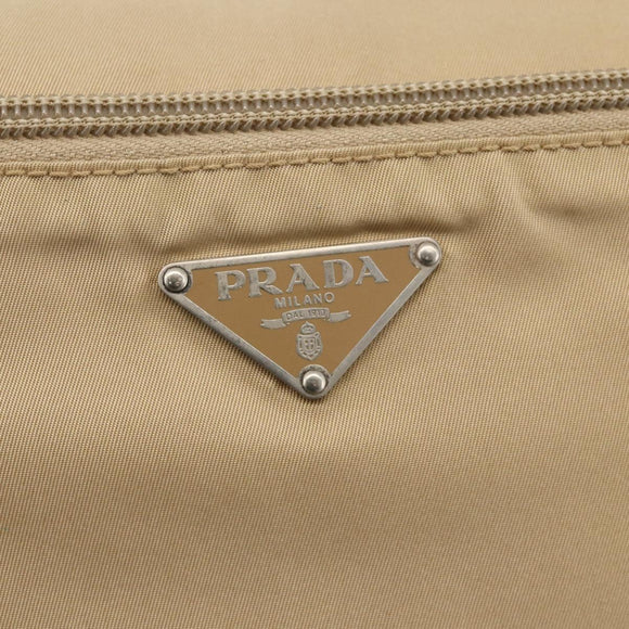 PRADA Shoulder Bag Nylon Beige Silver Auth 175301