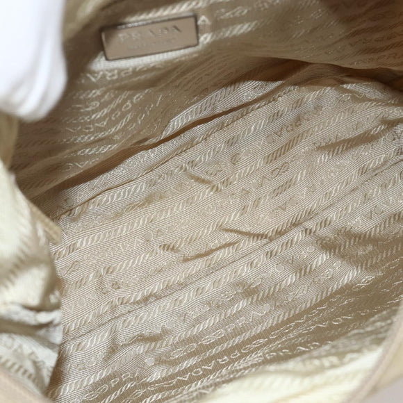 PRADA Shoulder Bag Nylon Beige Silver Auth 175301