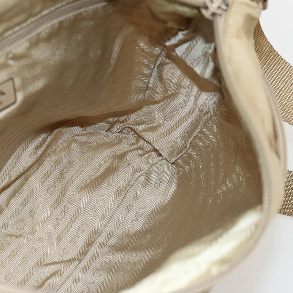 PRADA Shoulder Bag Nylon Beige Silver Auth 175301