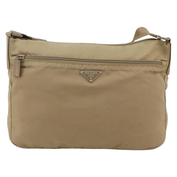 PRADA Shoulder Bag Nylon Beige Silver Auth 175301