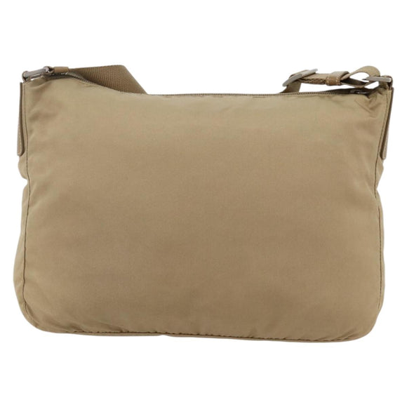 PRADA Shoulder Bag Nylon Beige Silver Auth 175301