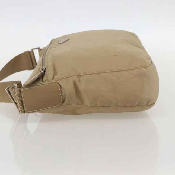 PRADA Shoulder Bag Nylon Beige Silver Auth 175301