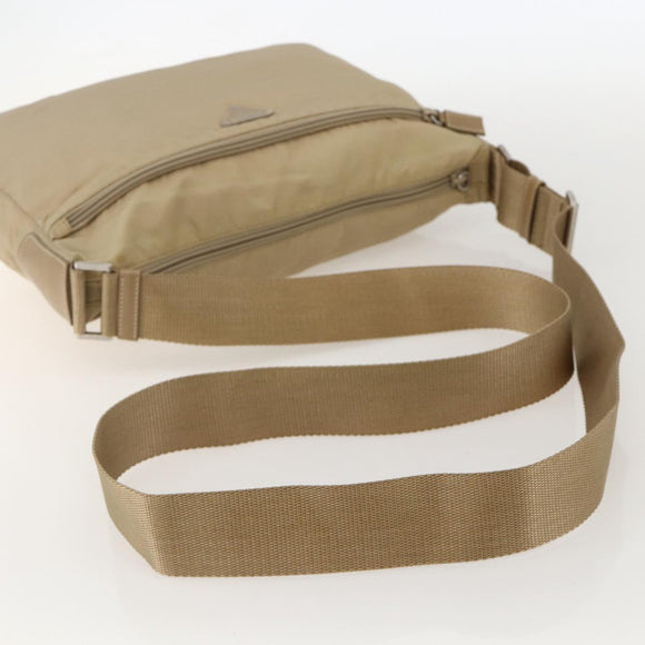 PRADA Shoulder Bag Nylon Beige Silver Auth 175301