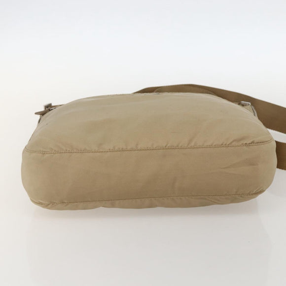 PRADA Shoulder Bag Nylon Beige Silver Auth 175301
