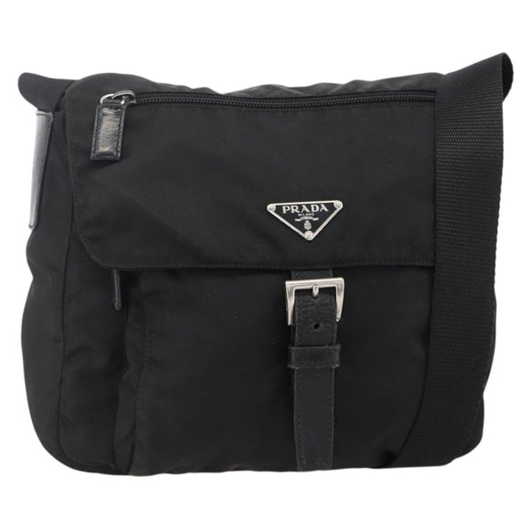 PRADA Shoulder Bag Nylon Black Silver Auth 175302