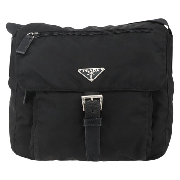 PRADA Shoulder Bag Nylon Black Silver Auth 175302