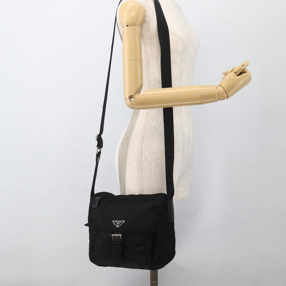PRADA Shoulder Bag Nylon Black Silver Auth 175302