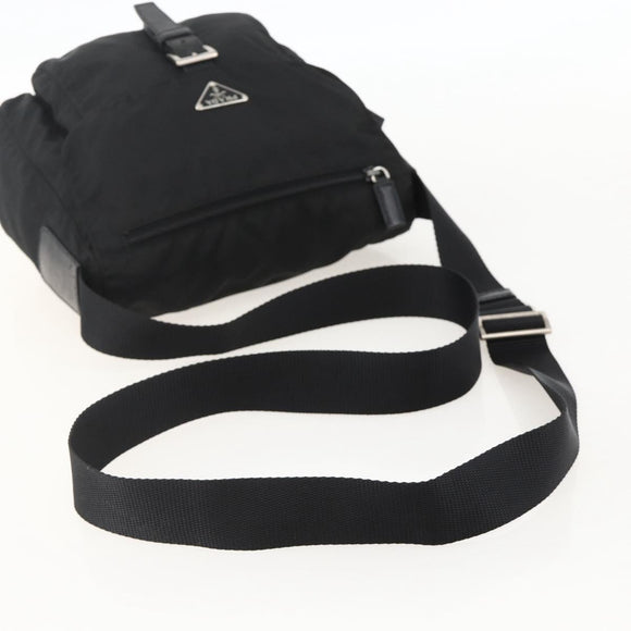 PRADA Shoulder Bag Nylon Black Silver Auth 175302