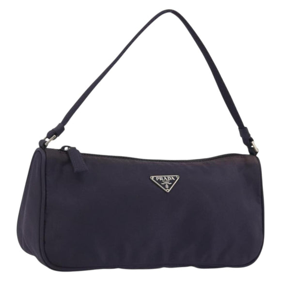 PRADA Pouch Hand Bag Nylon Purple Silver Auth 175303