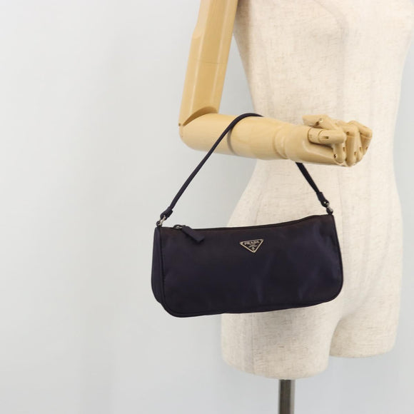 PRADA Pouch Hand Bag Nylon Purple Silver Auth 175303