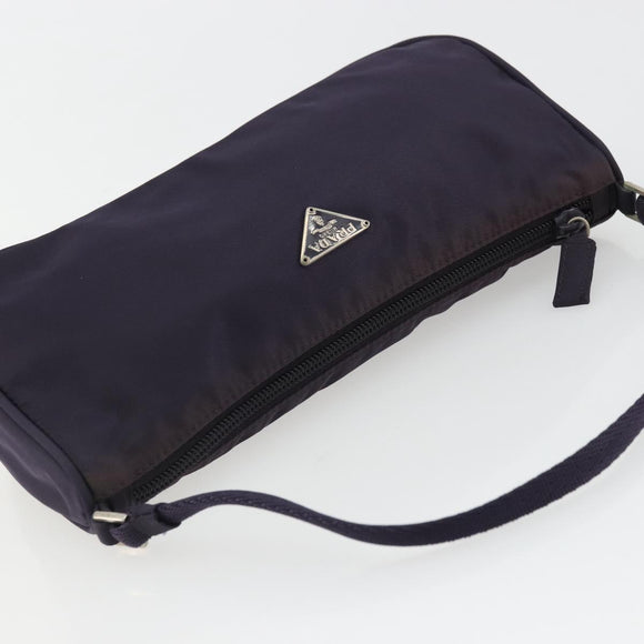 PRADA Pouch Hand Bag Nylon Purple Silver Auth 175303