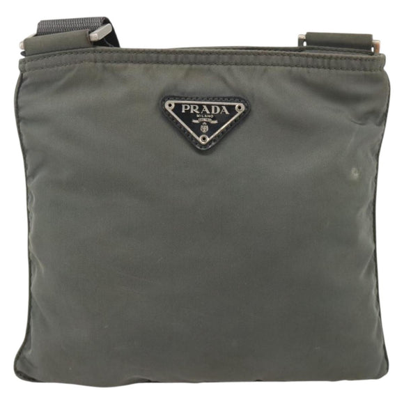 PRADA Shoulder Bag Nylon Gray Silver Auth 175304