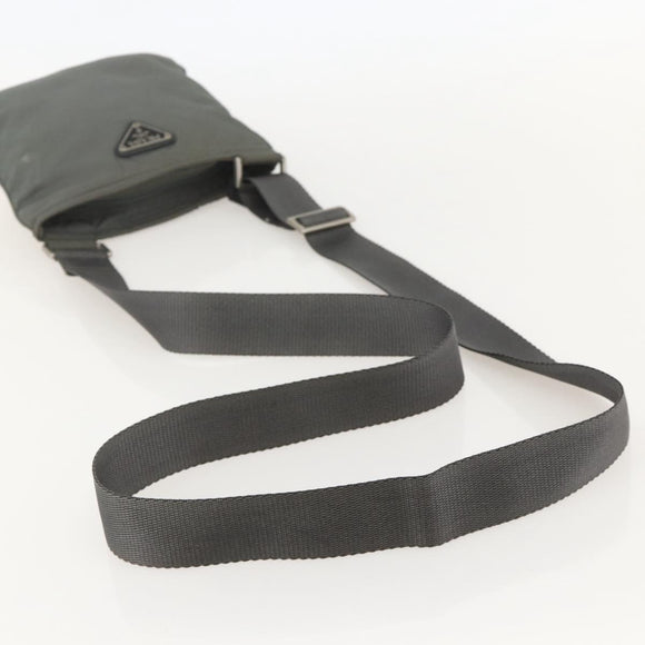 PRADA Shoulder Bag Nylon Gray Silver Auth 175304