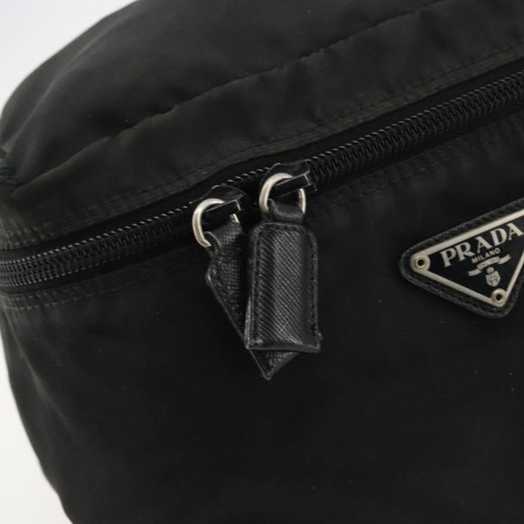 PRADA Vanity Pouch Nylon Black Silver Auth 175305