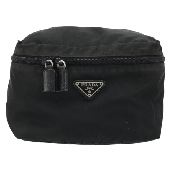PRADA Vanity Pouch Nylon Black Silver Auth 175305