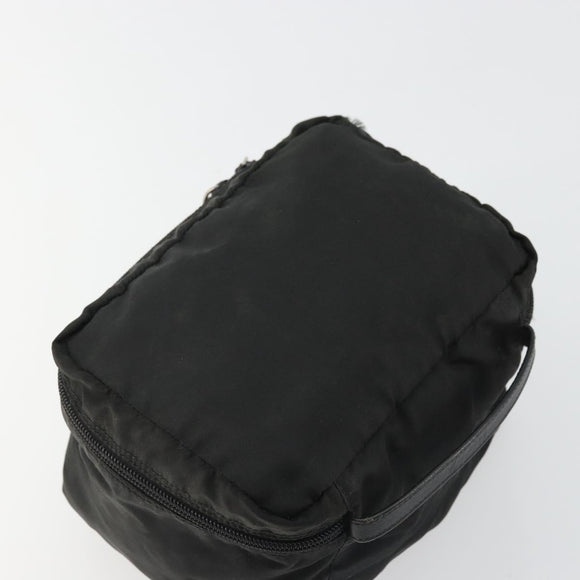 PRADA Vanity Pouch Nylon Black Silver Auth 175305