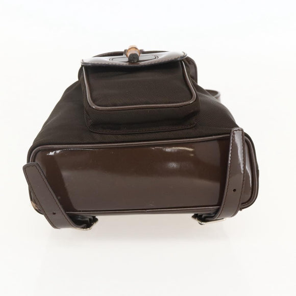 GUCCI Bamboo Backpack Nylon Brown Silver 003 1998 0030 Auth 175306