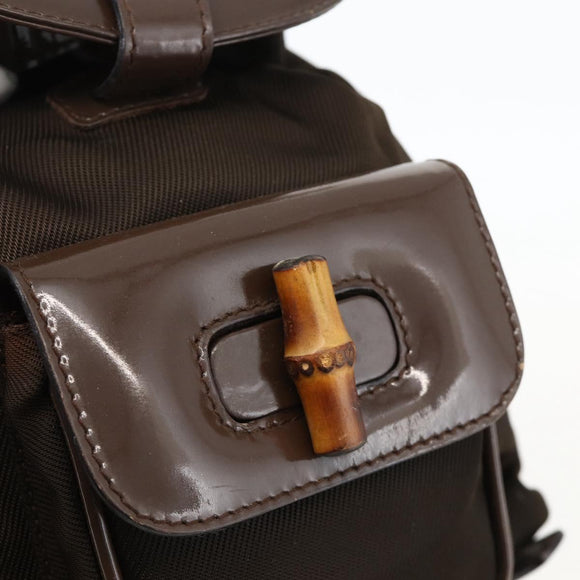 GUCCI Bamboo Backpack Nylon Brown Silver 003 1998 0030 Auth 175306
