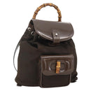 GUCCI Bamboo Backpack Nylon Brown Silver 003 1998 0030 Auth 175306-1