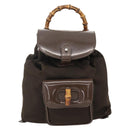 GUCCI Bamboo Backpack Nylon Brown Silver 003 1998 0030 Auth 175306-13