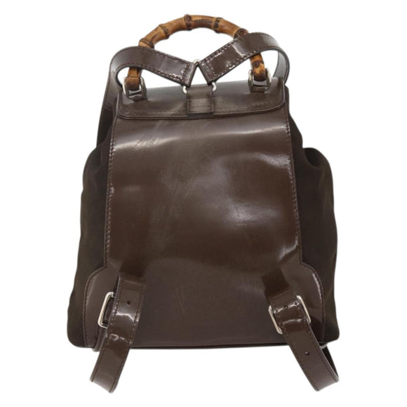 GUCCI Bamboo Backpack Nylon Brown Silver 003 1998 0030 Auth 175306