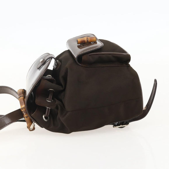 GUCCI Bamboo Backpack Nylon Brown Silver 003 1998 0030 Auth 175306