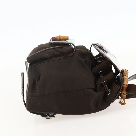 GUCCI Bamboo Backpack Nylon Brown Silver 003 1998 0030 Auth 175306