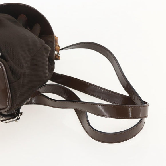GUCCI Bamboo Backpack Nylon Brown Silver 003 1998 0030 Auth 175306
