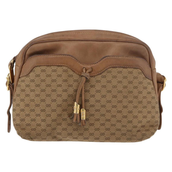 GUCCI Micro GG Supreme Shoulder Bag PVC Beige Gold Auth 175309