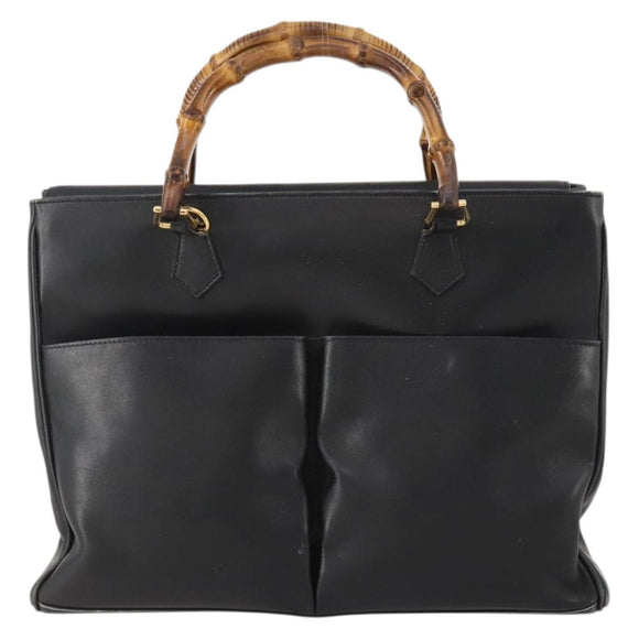 GUCCI Bamboo Tote Bag Leather Black Gold 002 123 0322 Auth 175311