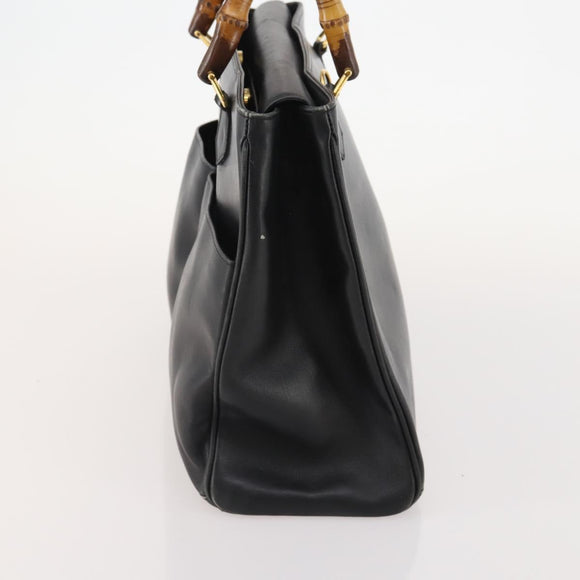 GUCCI Bamboo Tote Bag Leather Black Gold 002 123 0322 Auth 175311