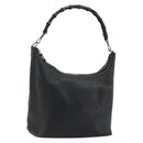 GUCCI Bamboo Shoulder Bag Leather Black Silver Auth 175312-1