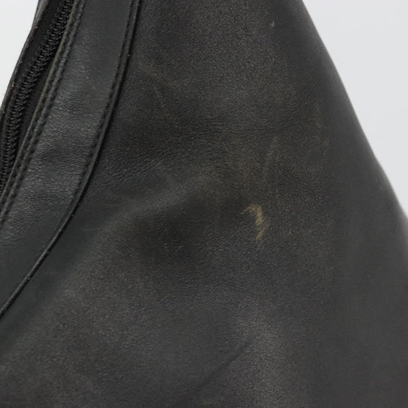 GUCCI Bamboo Shoulder Bag Leather Black Silver Auth 175312