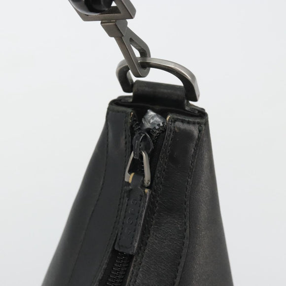 GUCCI Bamboo Shoulder Bag Leather Black Silver Auth 175312