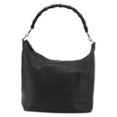 GUCCI Bamboo Shoulder Bag Leather Black Silver Auth 175312-13