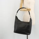 GUCCI Bamboo Shoulder Bag Leather Black Silver Auth 175312-24