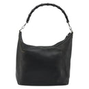 GUCCI Bamboo Shoulder Bag Leather Black Silver Auth 175312-2