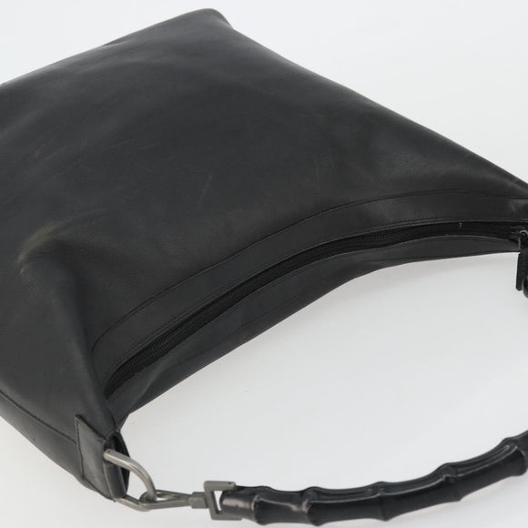 GUCCI Bamboo Shoulder Bag Leather Black Silver Auth 175312
