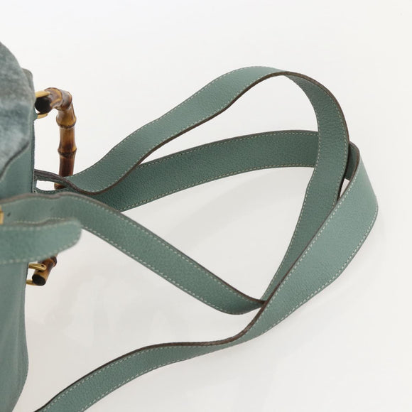 GUCCI Bamboo Backpack Suede Green Gold Auth 175320