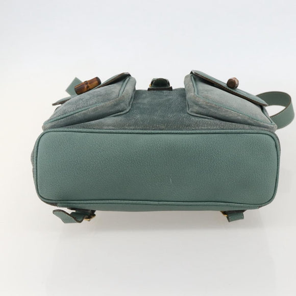 GUCCI Bamboo Backpack Suede Green Gold Auth 175320