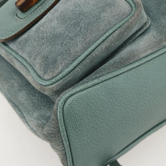 GUCCI Bamboo Backpack Suede Green Gold Auth 175320