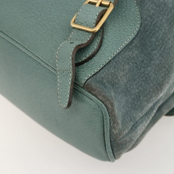 GUCCI Bamboo Backpack Suede Green Gold Auth 175320