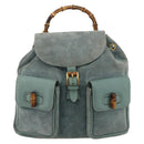 GUCCI Bamboo Backpack Suede Green Gold Auth 175320-13