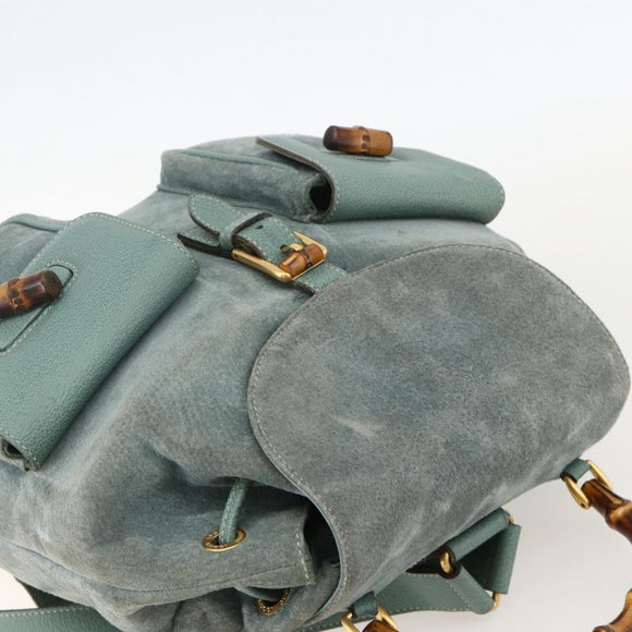 GUCCI Bamboo Backpack Suede Green Gold Auth 175320